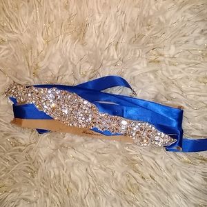 Handmade Royal Blue Bling Belt for wedding, prom, night out on the town.